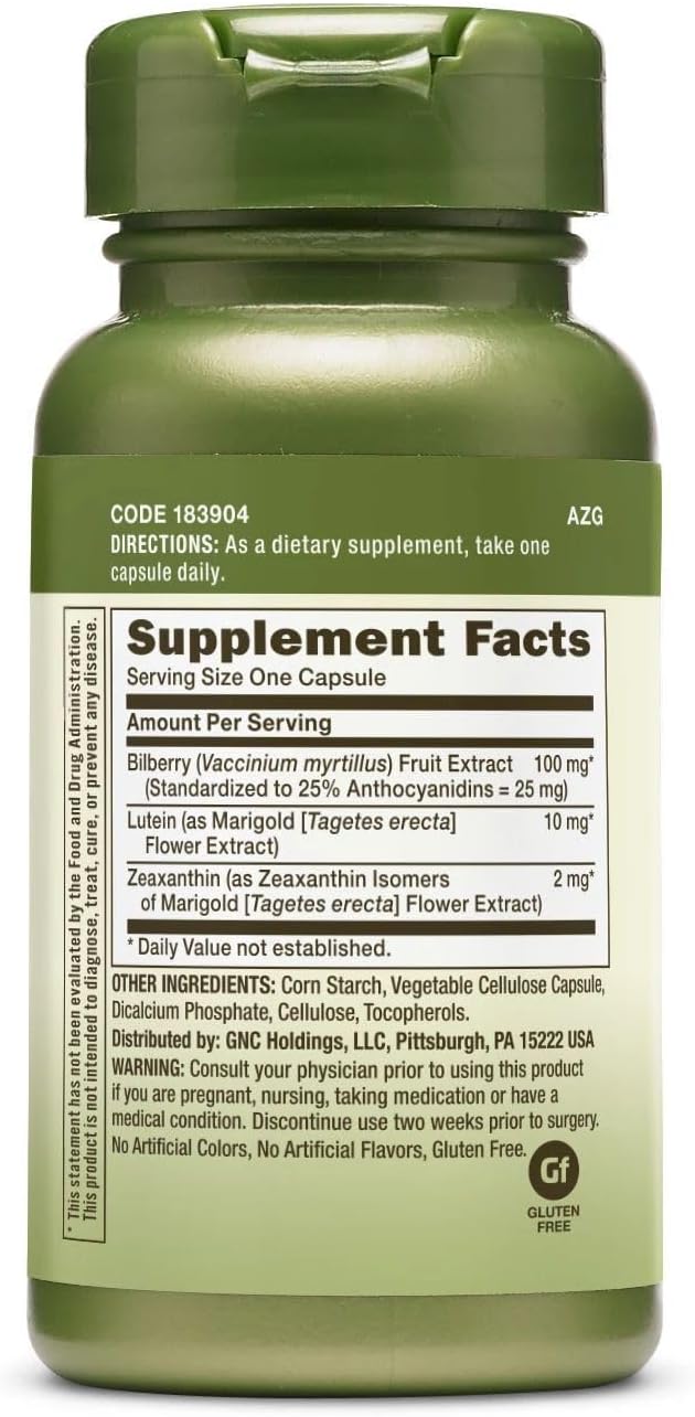 GNC Herbal Plus Bilberry Extract and Lutein Supplement Vegetarian Supports Eye and Vision Health 60 Servings