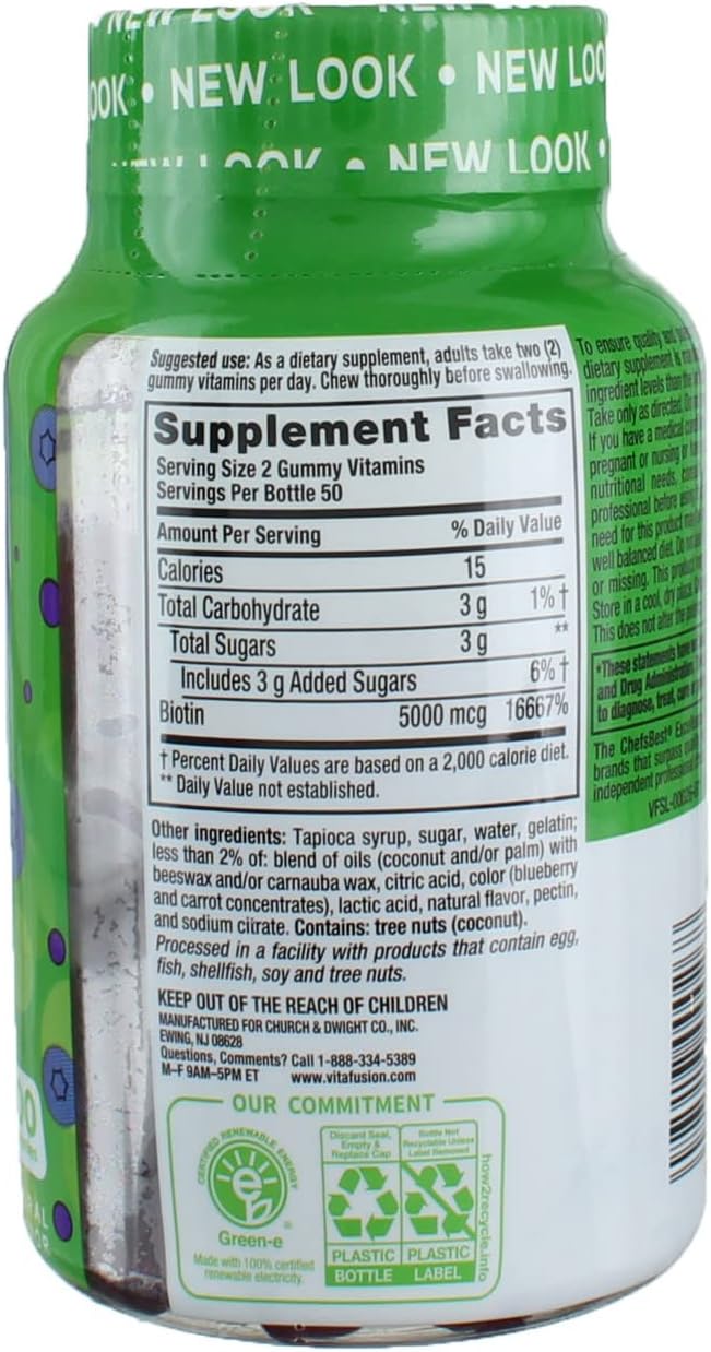 Vitafusion Extra Strength Biotin Gummies 5000 mcg Blueberry 100 ea (Pack of 4)
