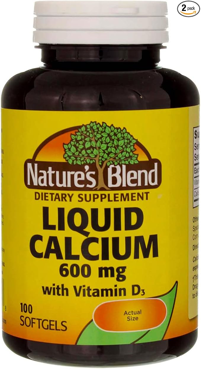 Nature's Blend Liquid Calcium 600mg with D-3 (100 Softgels) Lot of 2