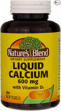 Nature's Blend Liquid Calcium 600 mg with D3 Softgels - 100 ct Pack of 6