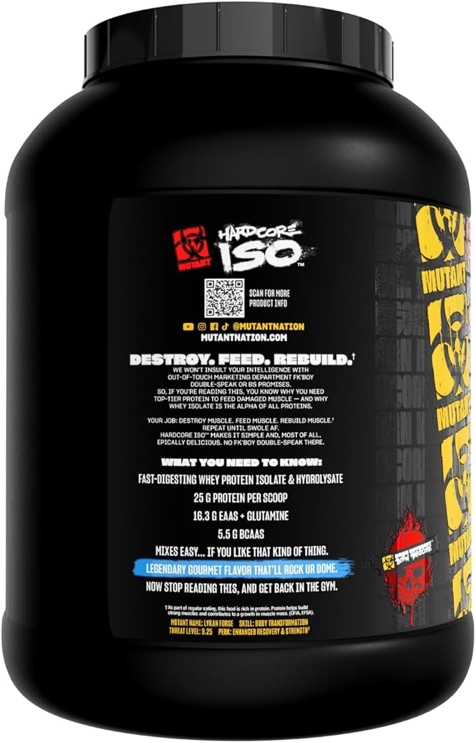 Mutant Hardcore ISO Whey Protein Isolate Powder Acts Fast to Help Recover Build Muscle Bulk and Strength 5 lb - Vanilla Ice Cream