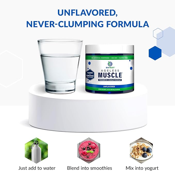 BioTrust Ageless Muscle Builder - Creatine HMB Powder with Vitamin D3 &amp Betaine - Build &amp Preserve Naturally Declining Muscle Mass &amp Strength - Unflavored 30 Servings