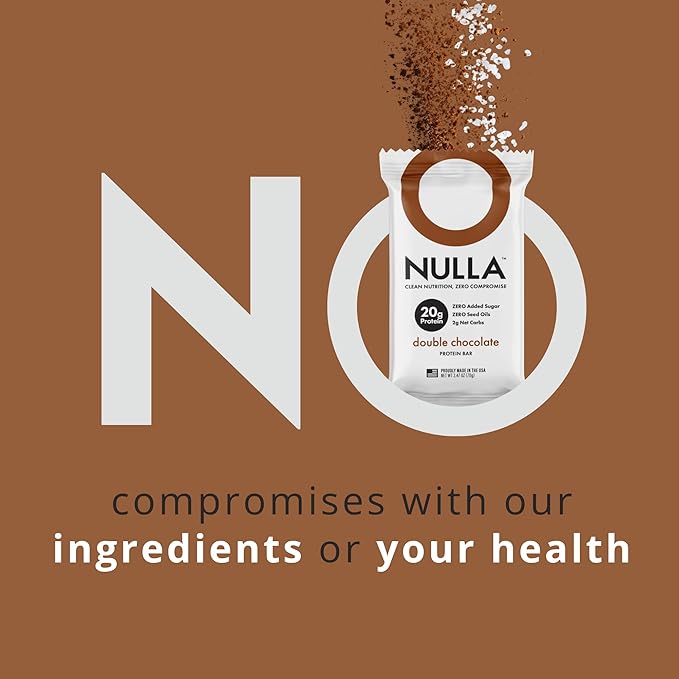 Nulla Bar 12 Count Box NO SEED OILS 20 grams Protein 2-3g Net Carbs (Double Chocolate)
