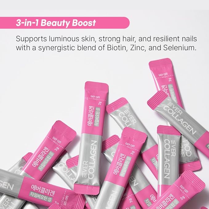 Time Biotin Cell Low Molecular Weight Marine Collagen Peptides Powder Supplement Travel Packets for Skin Hair and Nails 30 Sticks