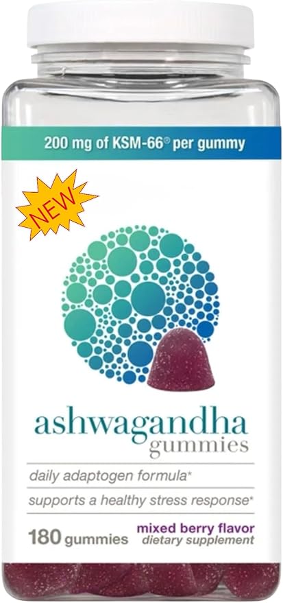 Ashwagandha Gummies with KSM-66 Mixed Berry Flavor 180 Count Daily Adaptogen Formula 200mg per Gummy Stress Support Supplement