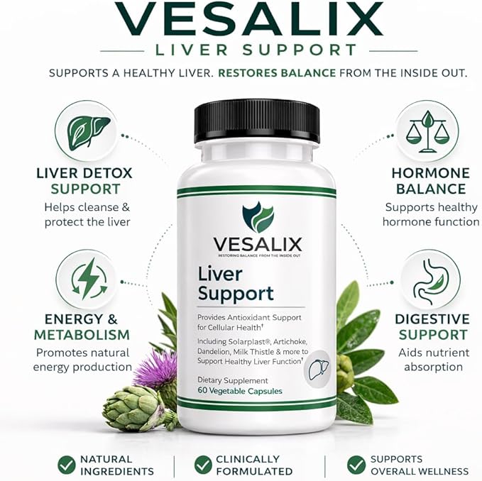 Liver Support – Milk Thistle Artichoke &amp Dandelion with Digestive Enzymes – for Adults 40+ Supports Digestion &amp Cellular Health – 60 Vegetarian Capsules