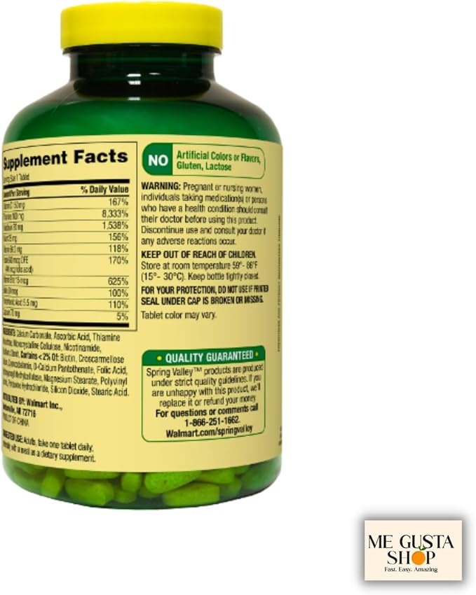 Super Vitamin B-Complex Tablets 500 Count Spring Valley + me Gusta Sticker