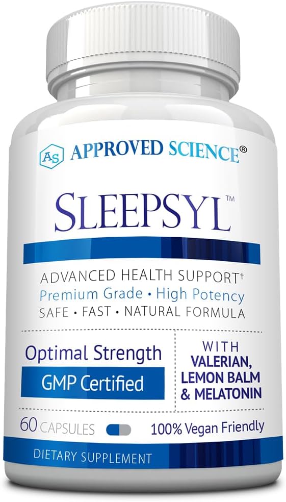 Approved Science Sleepsyl - Sleep Supplement - Valerian Root Lemon Balm Melatonin Chamomile L-Ornithine - Vegan 60 Capsules