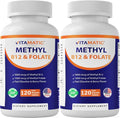 Vitamatic Methyl Folate &amp B12 Supplement with Pyridoxal 5 Phosphate (P-5-P) - Promotes Cardiovascular Health &amp Energy Metabolism - 120 Fast Dissolve Tablets - Non GMO &amp Gluten Free-2 Pack