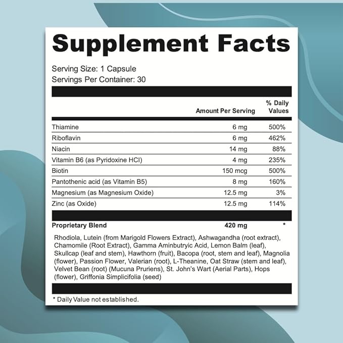 Swiss Activa+ Labs Stress Relief Supplement | Natural Support with Ashwagandha L-Theanine &amp Rhodiola | Calming Supplements for Adults | Cortisol &amp Mood Balance Focus &amp Relaxation | 60 Da