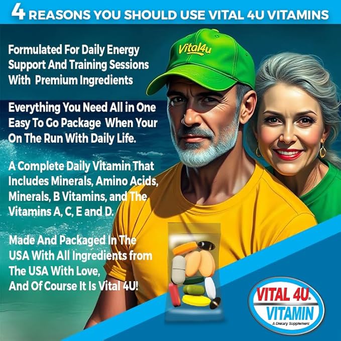 VITAL 4U® Vitamin - Premium Multivitamin for Men and Women | Supports Immune System Energy Heart Health and Body Functions Plus Sports Nutrition with Joint Support - 30 Servings