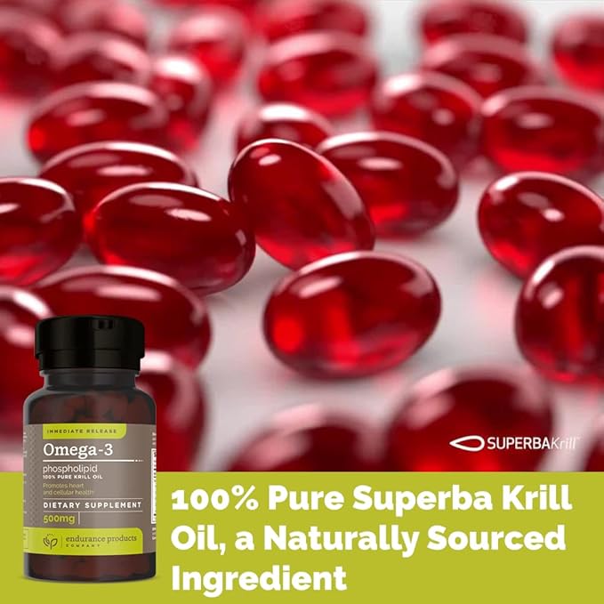 Endur Omega-3 Phospholipid (100% Pure Krill Oil) Heart Health Supplement Formulated for Optimal Absorption Gluten Free 500mg (180 Softgels)