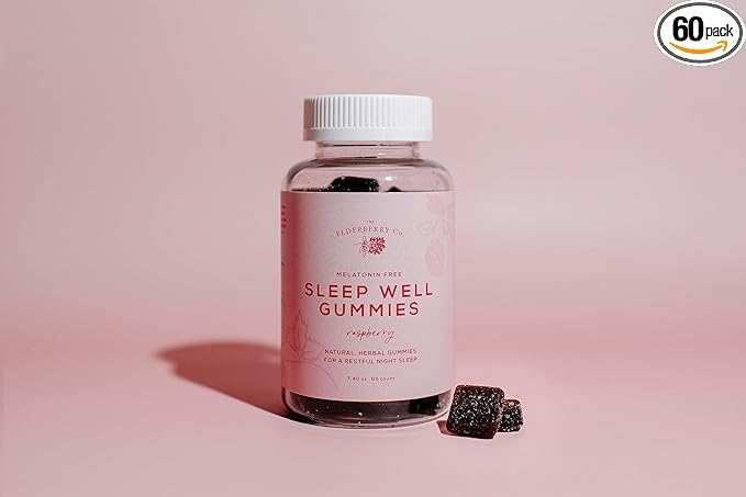 The Elderberry Co. Sleep Well Melatonin-Free Gummies for Deep Restorative Sleep L-Theanine Passionflower Lemon Balm