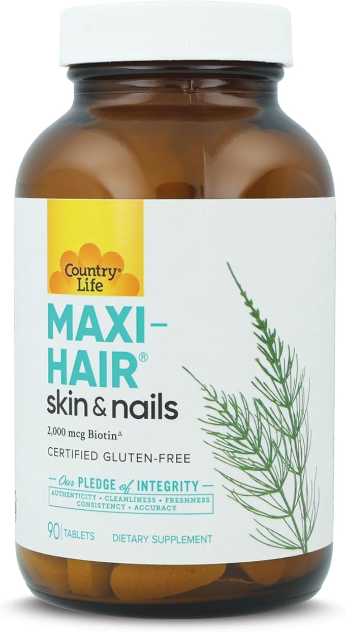 Country Life Maxi-Hair-Skin &amp Nails-2000 mcg of Biotin PABA Free 90 Tablet