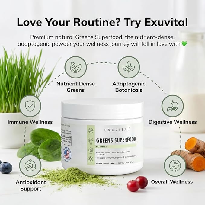 Greens Superfood Daily Nutrition and Energy Enhancement Powder with Spirulina Wheatgrass Barley Grass Adaptogenic Herbs for Immunity and Wellness Support
