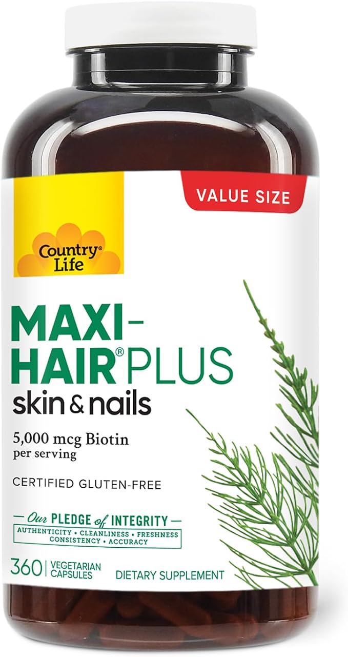 Country Life Maxi-Hair Plus 5000 mcg Biotin 360 Capsules Certified Gluten Free Certified Vegetarian