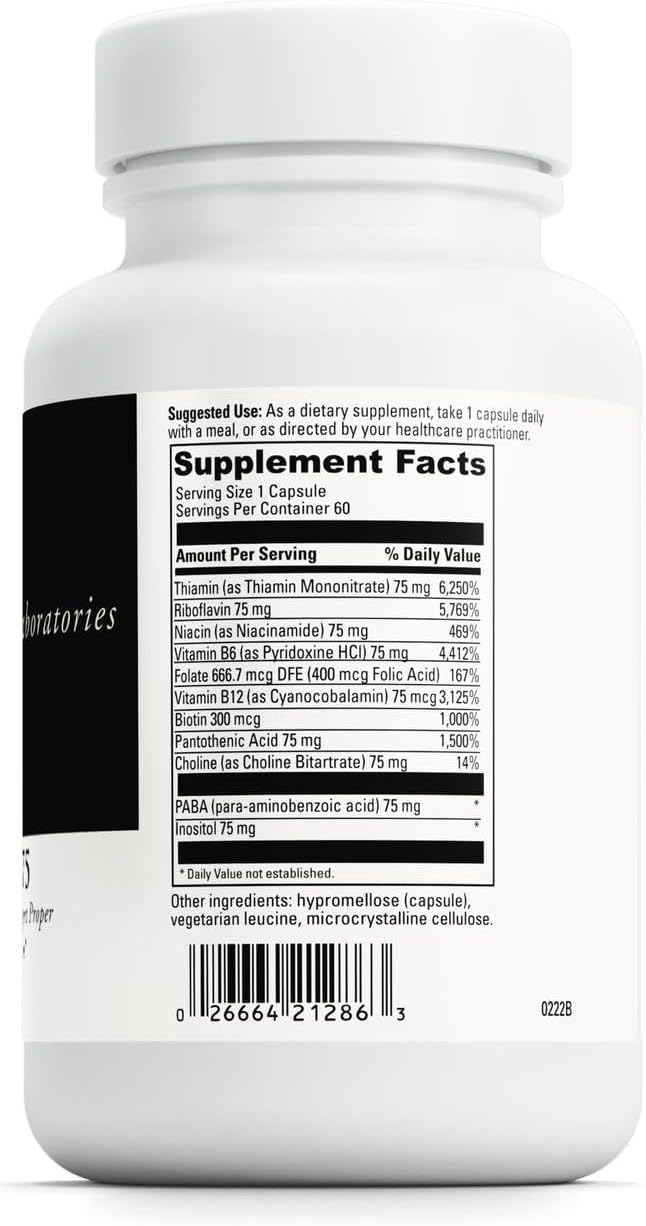 DAVINCI Labs B Complex-75 - Supports Relaxation and Proper Nerve Function* - Dietary Supplement with Niacin Vitamin B6 B12 Biotin Choline and More - Vegetarian - Gluten-Free - 60 Capsules