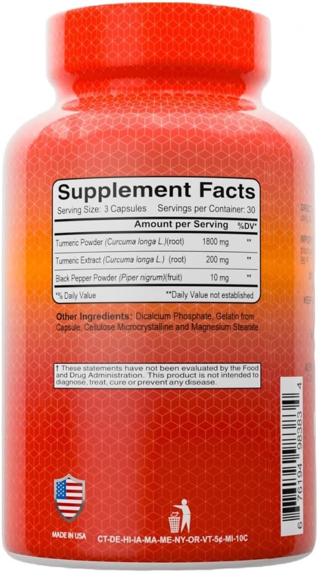 ALFA VITAMINS Curcumin Turmeric with Black Pepper Dietary Supplement That Supports Joint Health &amp Cardiovascular Wellness Enhanced Formula with Piper Nigrum for Improved Absorption 90 Capsules