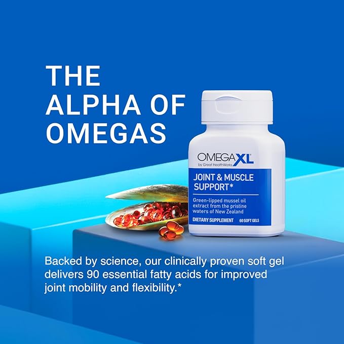 OmegaXL Joint Support Supplement - Natural Muscle Support Green Lipped Mussel Oil Soft Gel Pills Drug-Free 120 Count
