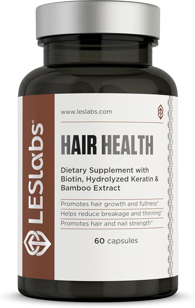 LES Labs Hair Health – Hair Growth &amp Nails Supplement Improved Thickness Strength &amp Fullness – Keratin Biotin Pumpkin Seed &amp MSM – 60 Capsules