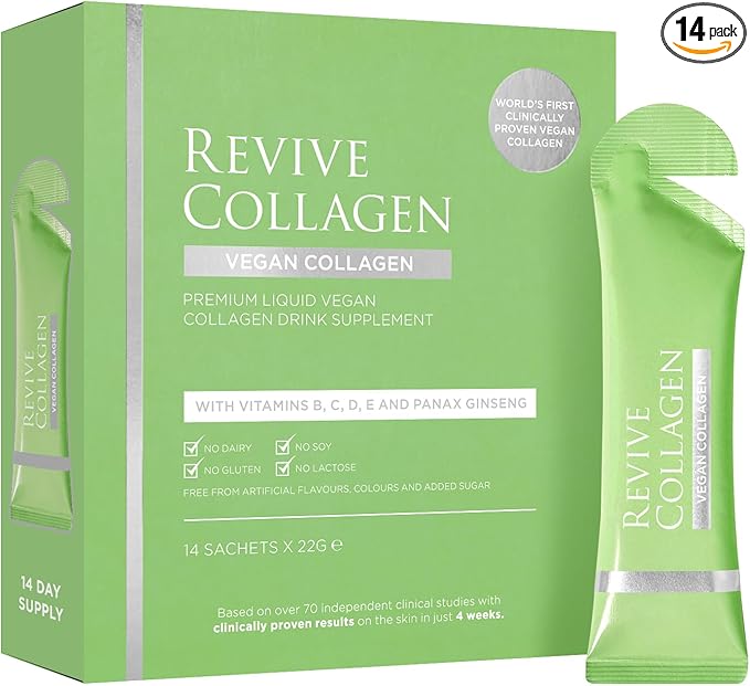 Revive Collagen 2500mg Plant Based Vegan Collagen with Added Vitamin B C D &amp E - Raspberry Flavor (14 Days)