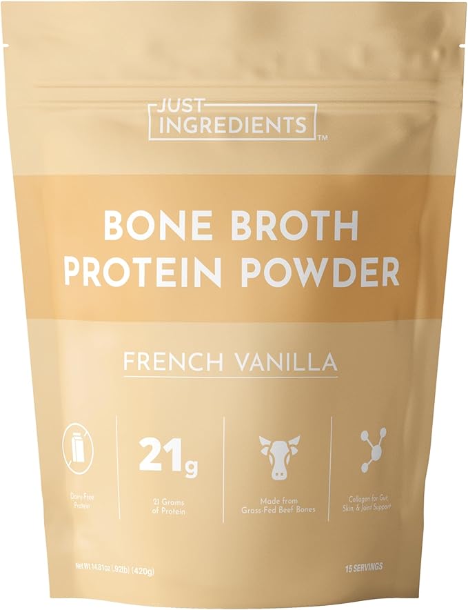Bone Broth Protein Powder – French Vanilla | 15 Servings | 21 g Grass-Fed Protein per Serving | Dairy-Free | Collagen for Gut Skin &amp Joint Support | Made with Real Food Ingredients