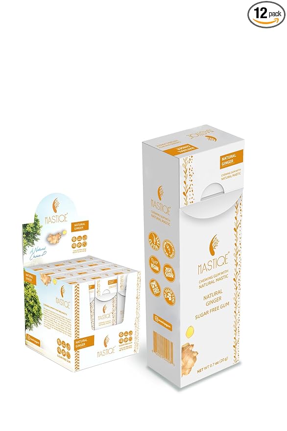 Mastiqe Sugar Free Hard Chewing Gum with Natural Mastic (12 Pack Ginger)