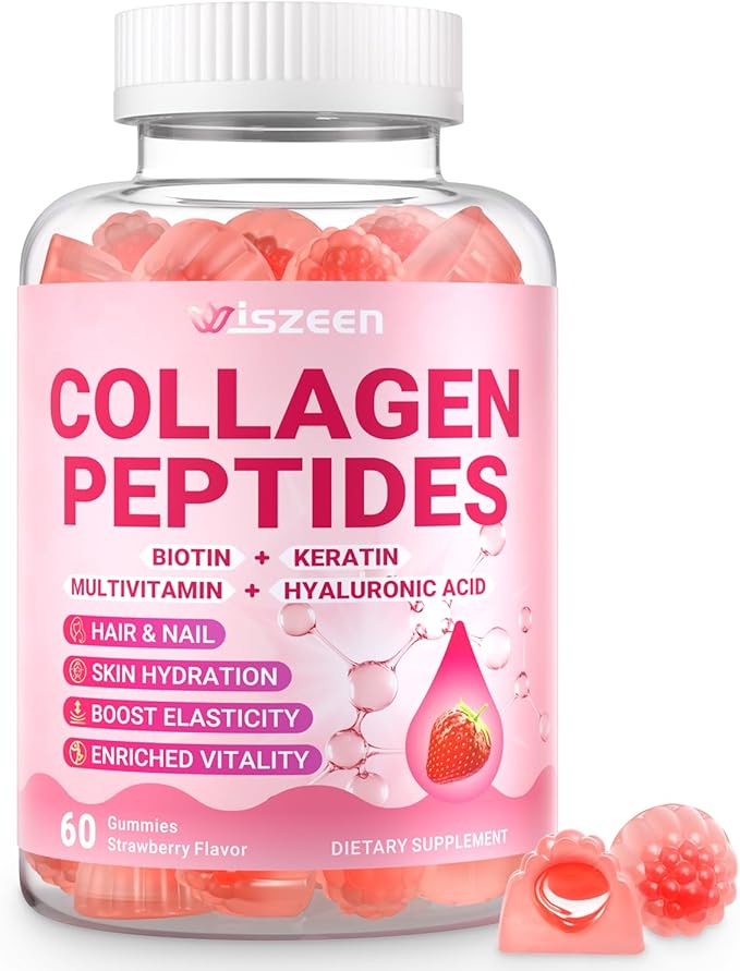 Collagen Gummies for Women - Sugar-Free Hydrolyzed Collagen Gummy with Biotin Hyaluronic Acid &amp MultiVitamins Type I II III V &amp X Collagen Peptides - Promote Skin/Hair/Nail/Bones 60 Cts