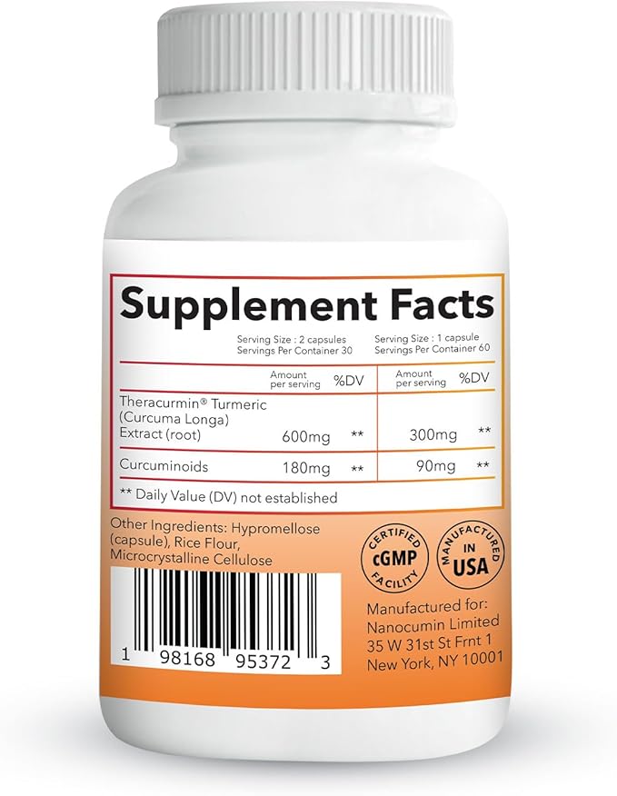 Theracurmin Turmeric Curcumin Supplement 60 Count High Absorption Turmeric &amp Curcumin -Joint Support Supplement - 42.6X More Bioavailablity