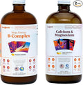 LIQUIDHEALTH Mega Energy B-Complex &amp Calcium and Magnesium Liquid Vitamin Bundle for Adults - Increase Natural Energy Level Support Bone &amp Joint Health Boost Immune System - Vegan Non-GMO
