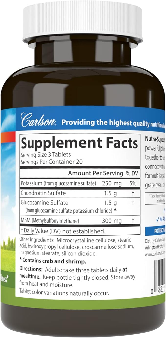 Carlson - Nutra-Support Joint Glucosamine Chondroitin &amp MSM Joint Function Cartilage Support &amp Optimal Wellness 60 tablets