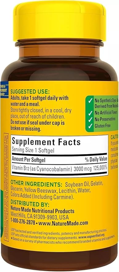 Nature Made Vitamin B-12 Softgels 3000 Mcg 60 Count Pack of 3