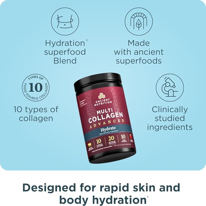 Ancient Nutrition Advanced Multi Collagen Protein Powder Hydrate Mixed Berry 30 Servings