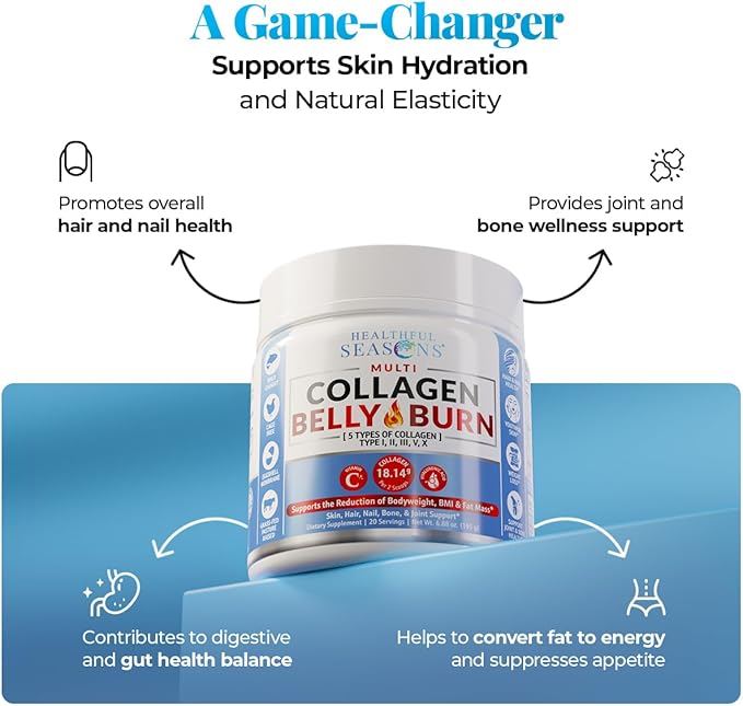 Multi Collagen Powder with Types I II III V X - Weight Management Supplement with Vitamin C &amp Hyaluronic Acid – Supports Skin Hair Nails Metabolism Joint &amp Muscle Health – 20 Servings