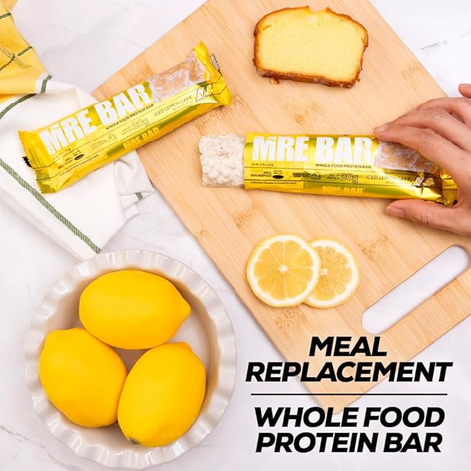 REDCON1 MRE Protein Bar Iced Lemon Cake - 20g of Whole Food Protein + MCT Oil - Easily Digestible Macro Balanced Low Sugar Meal Replacement Bar (12 Bars)