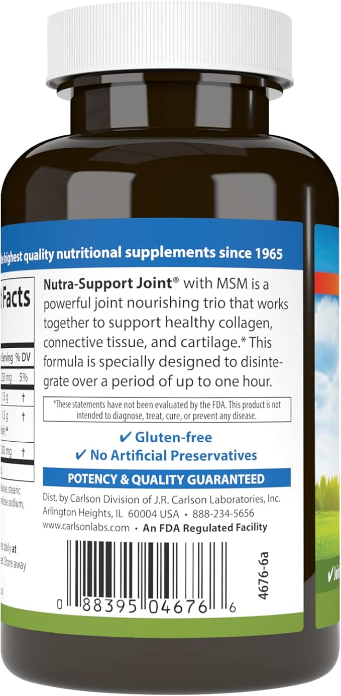 Carlson - Nutra-Support Joint Glucosamine Chondroitin &amp MSM Joint Function Cartilage Support &amp Optimal Wellness 60 tablets