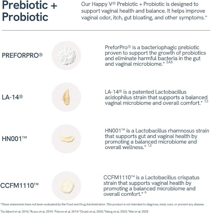 Happy V Dr. Formulated Vaginal Probiotics for Women Odor &amp Itch Support Urinary &amp Gut Health pH Balance | Womens Daily Probiotic with Patented Prebiotics &amp Lactobacillus for Feminine Wel