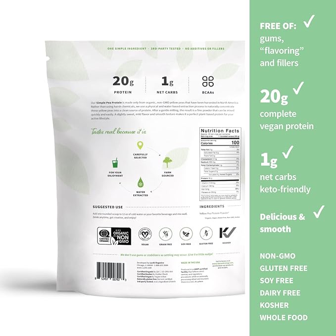 Sprout Living Organic Pea Protein Powder Unflavored 20 Grams of Plant Based Organic Protein Powder Without Artificial Sweeteners Non Dairy Non-GMO Vegan Gluten Free (5 Pound 95 Servings)