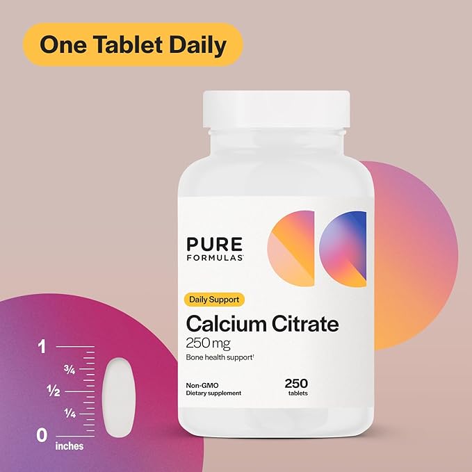PureFormulas Calcium Citrate 250 mg | Boosts Bone &amp Dental Health | Non-GMO | Calcium Supplement for Women &amp Men | Without Vitamin D - 250 Tablets