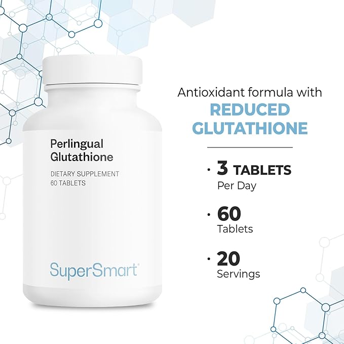 Supersmart Perlingual Glutathione (Easy Absorption) - Enhanced Reduced Glutathione with Vitamin C - Antioxidant Supplement | Non-GMO &amp Gluten-Free - 60 Tablets
