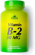 ALFA VITAMINS Vitamin B2 (Riboflavin) 50mg Supplement Supports Energy Production Skin Eyes &amp Cognitive Health Non GMO Gluten Free Dietary Supplement for Daily Health and Well-Being 100 Table