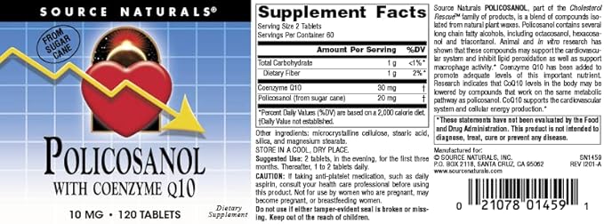 Source Naturals Policosanol with Coenzyme Q10 10 Mg -120 Tablets