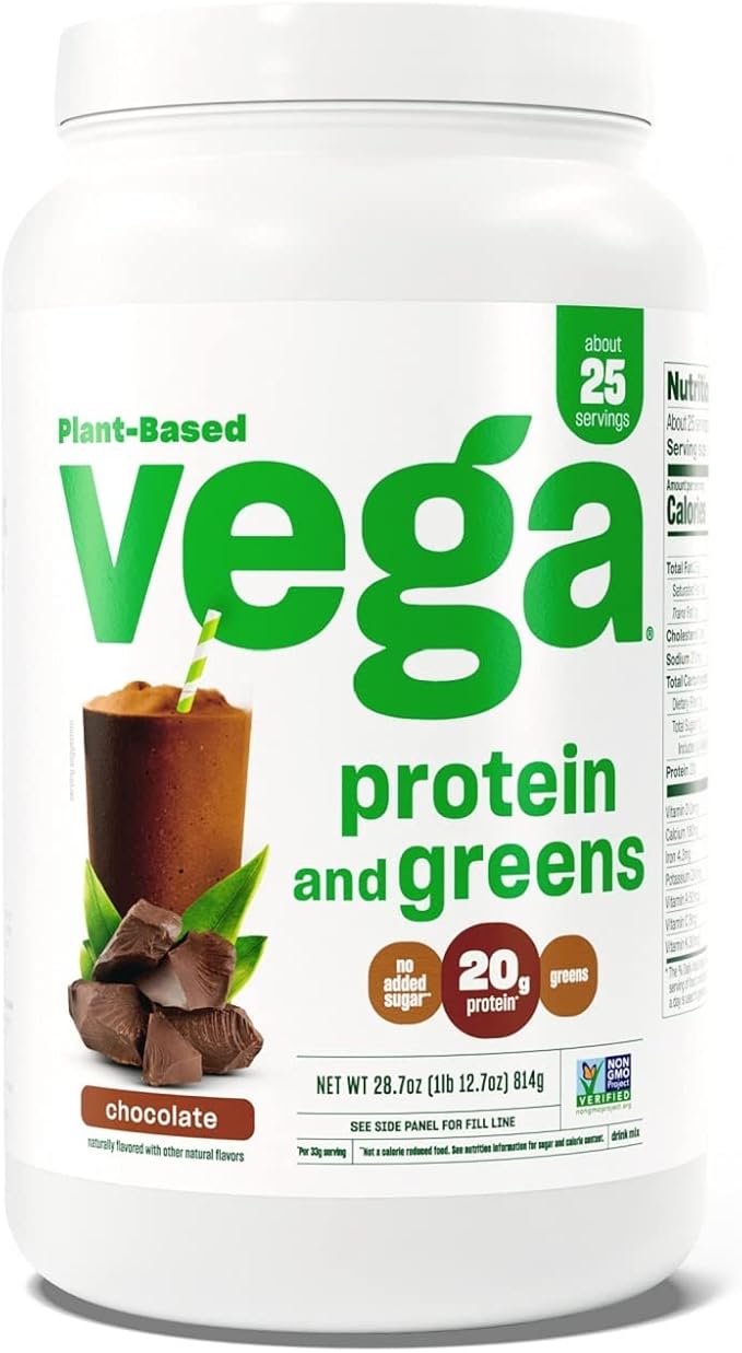 Vega Protein and Greens Protein Powder Chocolate - 20g Plant Based Protein Plus &amp Premium Sport Protein Chocolate Protein Powder Vegan Non GMO Gluten Free Plant Based