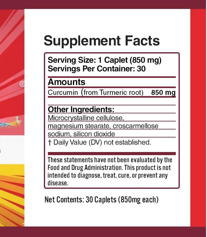 Curcumin Turmeric Curcuma Curcuyin Supplements 850 mg 30 Caplets. (4 4 Pack)
