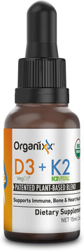 Organixx D3 K2 Supplement Supports Bone and Immune Health Bioavailable and Easy Absorption Formula with MCT Oil for Overall Wellness Clean Nutrient Blend Non GMO 15 ML 30 Servings