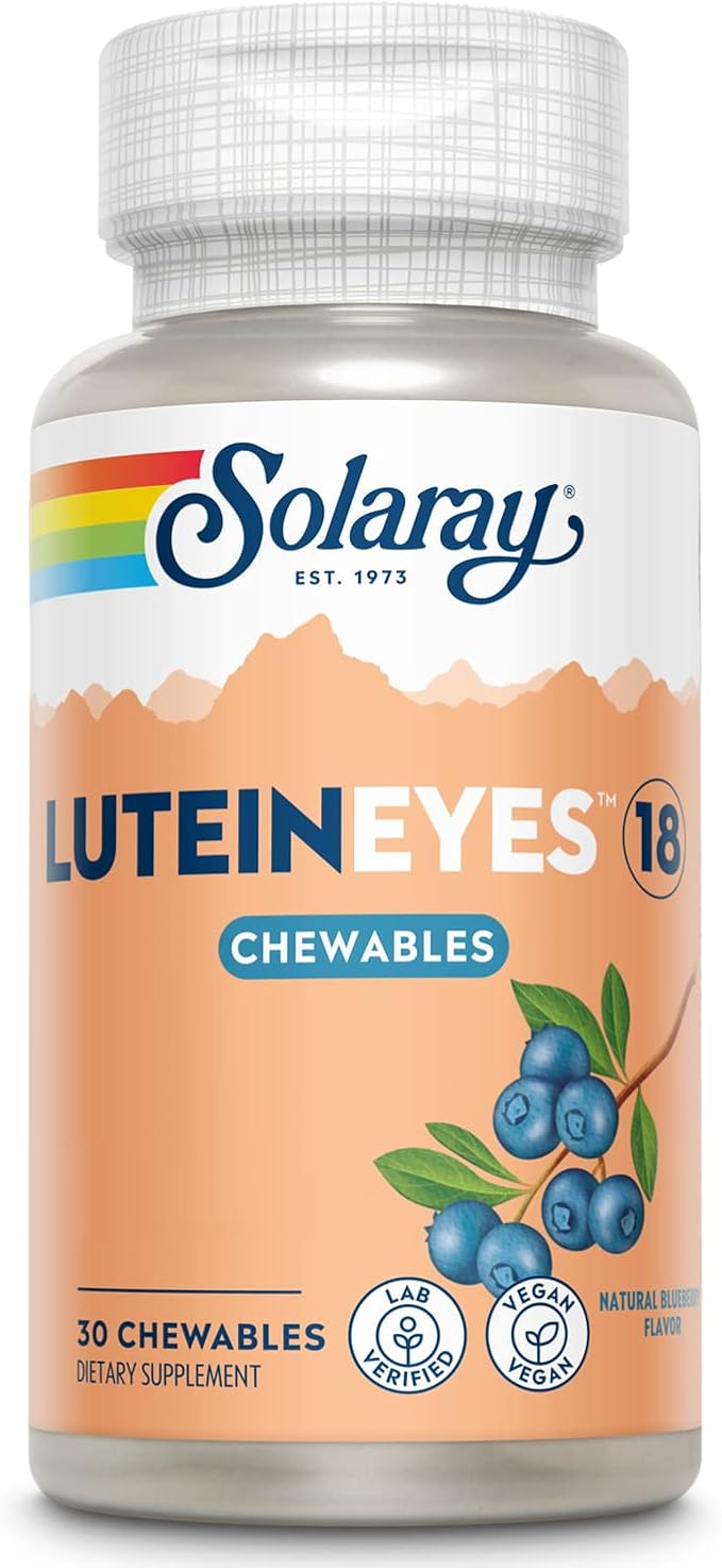 SOLARAY Chewable Lutein Eyes 18 | Eye &amp Macular Health Support Supplement w/Naturally Occurring Lutein and Zeaxanthin | Non-GMO | 30 Chewables