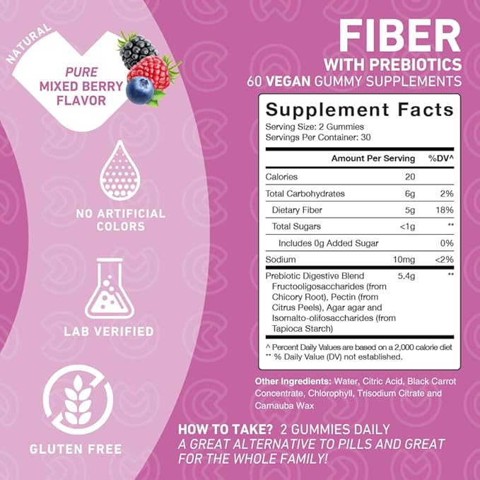 PUREFINITY Fiber + Elderberry Gummies Bundle (Inulin FOS Prebiotic Fiber Gummies + Double Strength Elderberry Gummies with Zinc &amp Vitamin C)