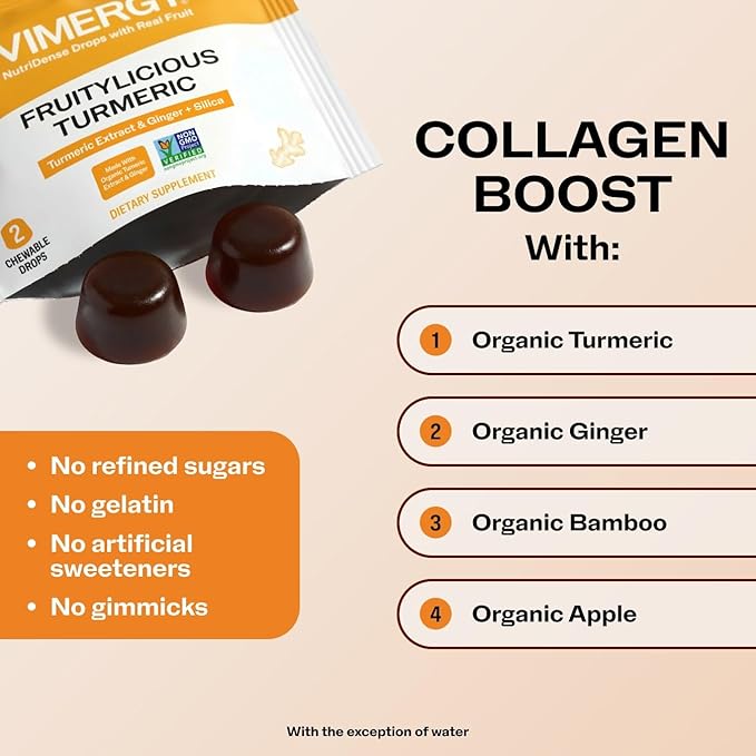 Vimergy NutriDense Fruitylicious Turmeric + Ginger Chewables Vegan No Artificial Sweeteners Gluten-Free Mobility &amp Joint Support 30 Servings (60 Count)