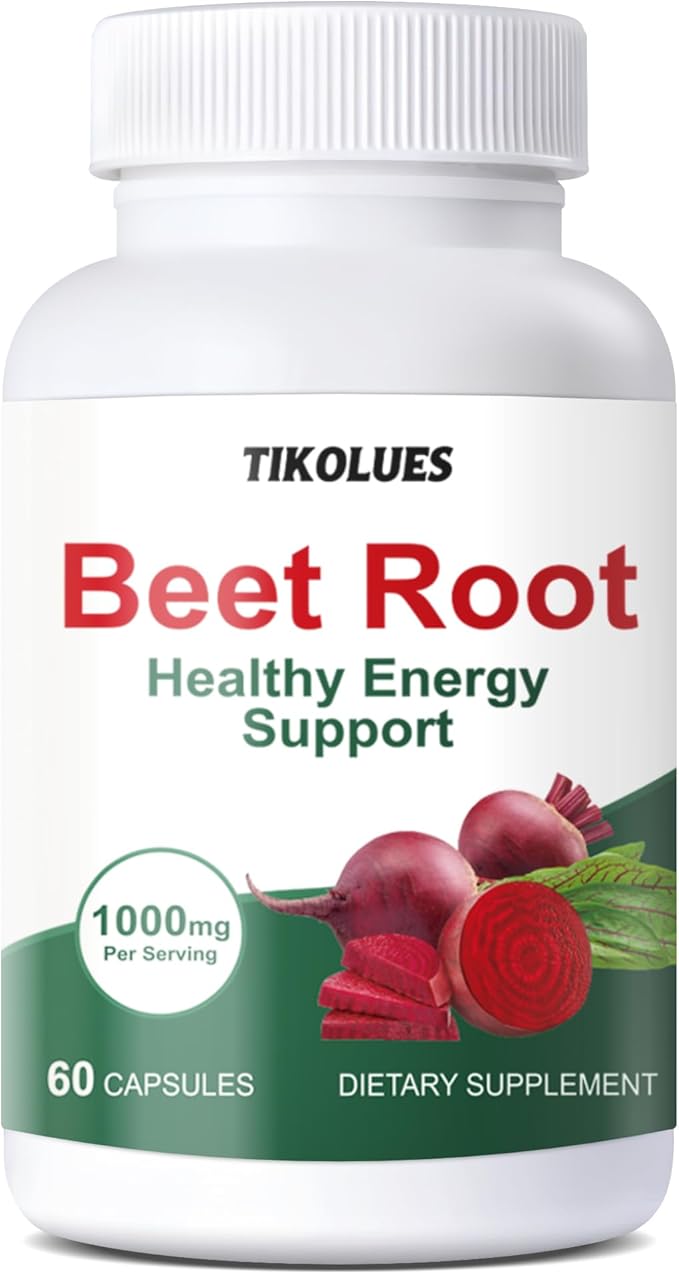TIKOLUES Beet Root Supplement 1000mg Organic Beetroot Supports Energy &amp Circulation Non-GMO - 60 Capsules