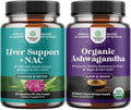 Bundle of Liver Support NAC - N Acetyl Cysteine with Antioxidants Turmeric Choline Dandelion &amp L-Glutathione and Organic Ashwagandha - Root Extract Powder with Black Pepper for Mood &amp Hormone